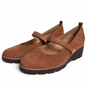 Vionic Alma Brown Suede Mary Jane Wedge Shoes, 12 Wide